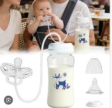 Handsfree Baby Feeding Bottle 240ml โ BPA-Free Silicone Straw Feeder