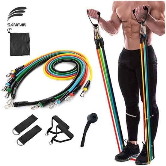 Short Product Title  JMW 11-Pcs Resistance Bands Home Gym Set – 5 Latex Tubes, Chest & Muscle Workout