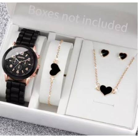 5/6PCS Women’s Fashion Quartz Watches – Silicone Band Jewelry Set
