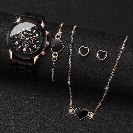 5/6PCS Women’s Fashion Quartz Watches – Silicone Band Jewelry Set