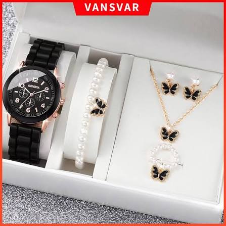 5/6PCS Women’s Fashion Quartz Watches – Silicone Band Jewelry Set