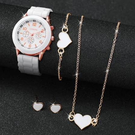 5/6PCS Women’s Fashion Quartz Watches – Silicone Band Jewelry Set