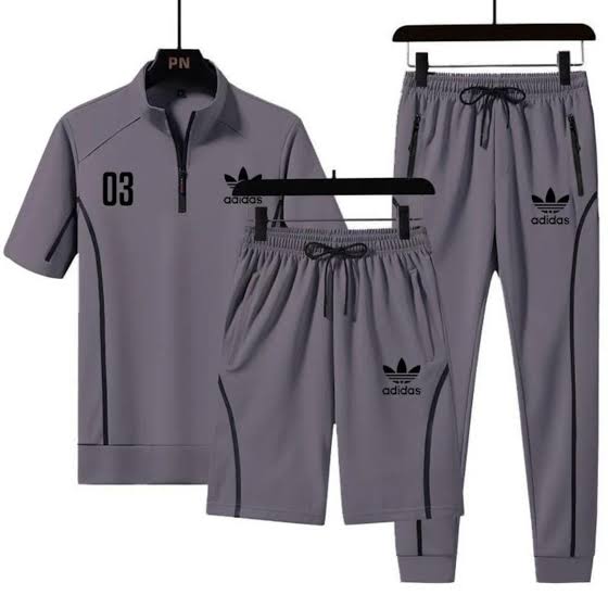Men’s Premium Summer Printed Tracksuit – 3 Piece Grey Set