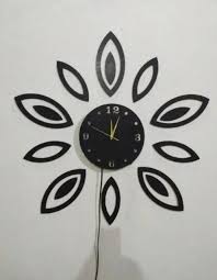 3D Leaf Wall Clock Black Modern Decor