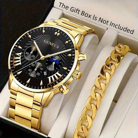 Pack of 2 Luxury Classic Watches for Men & Boys – Silver Wrist Bracelet Chain